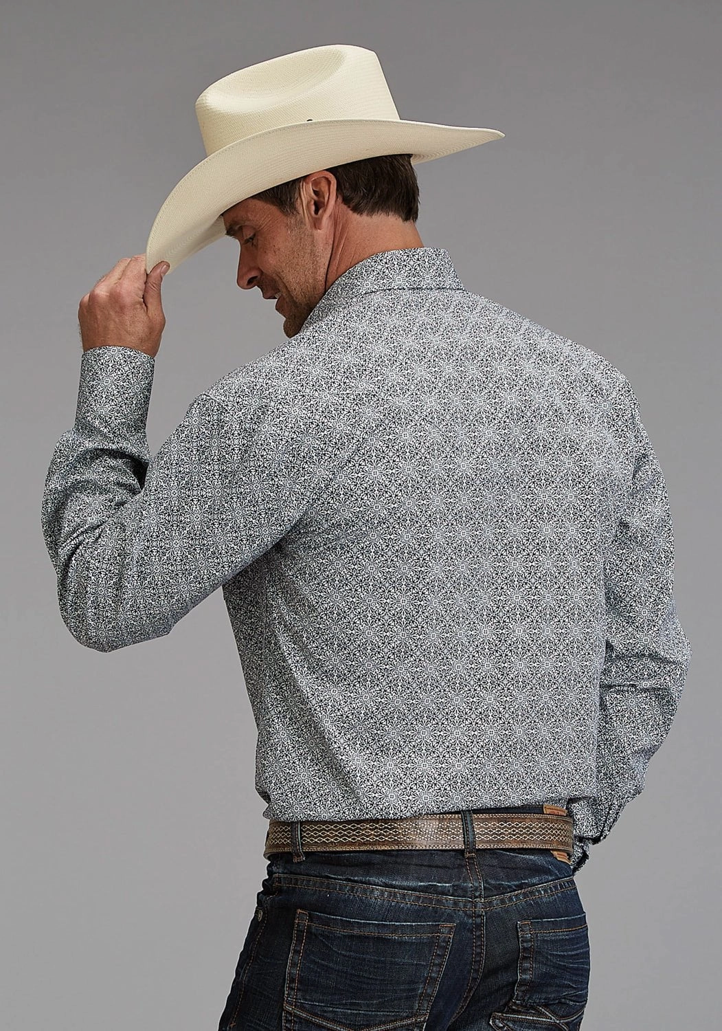 Stetson Mens Ornament Print Navy 100% Cotton L/S Shirt Breathable Underarm Vents City Exploration