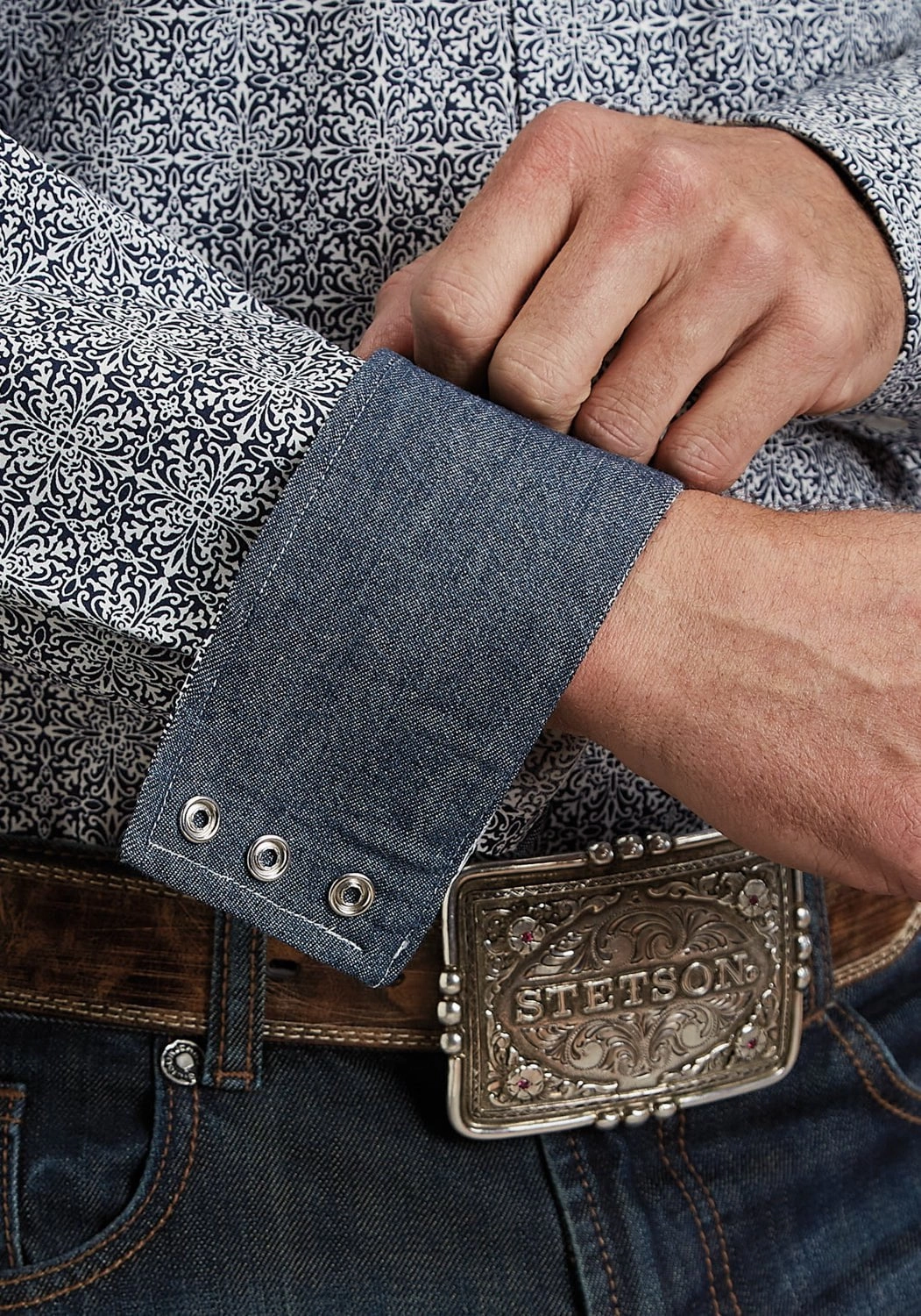 Stetson Mens Ornament Print Navy 100% Cotton L/S Shirt All-Purpose Wear Premium Quality