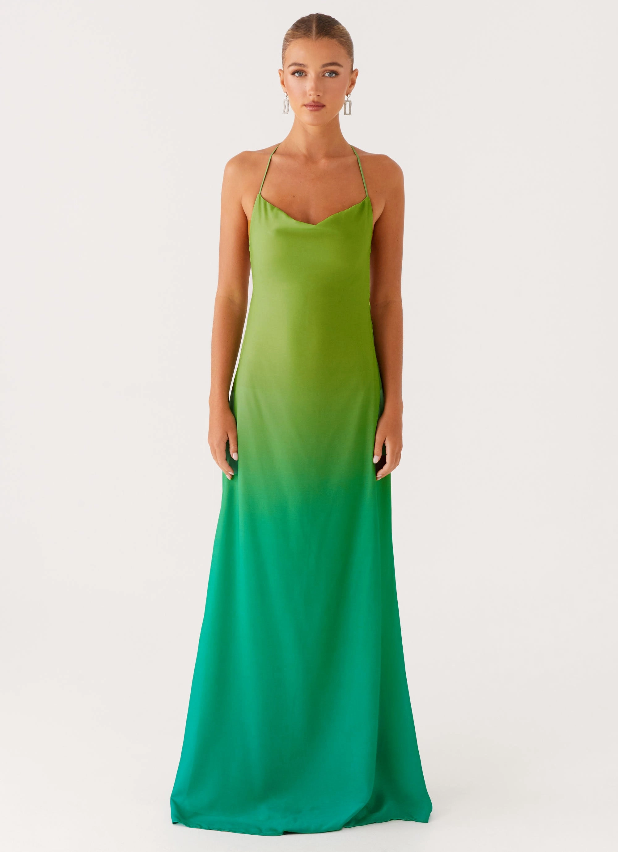 Opposites Attract Maxi Dress - Green Ombre Lightweight and Breezy Sleek long-sleeve dress