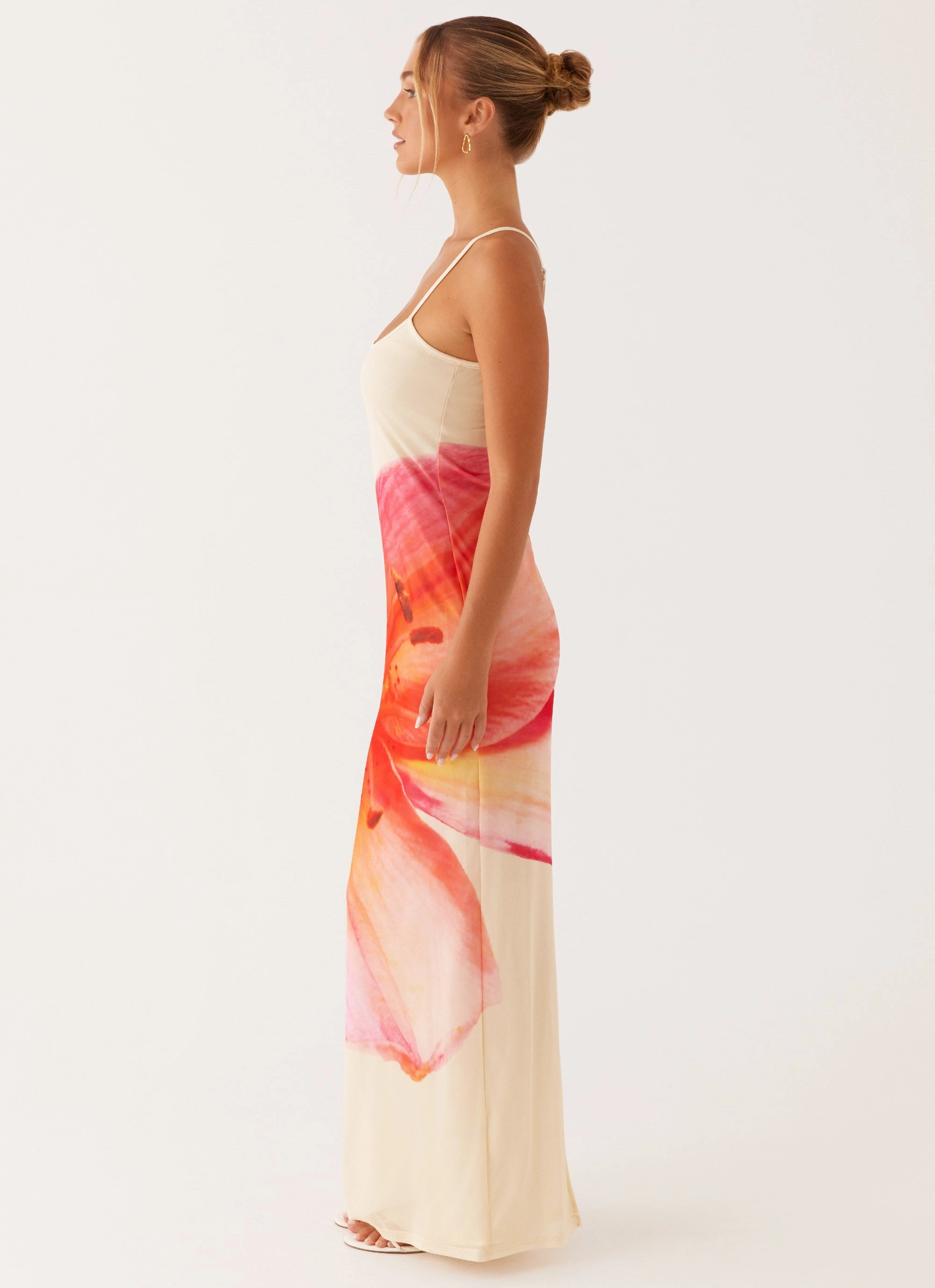 Bad News Mesh Maxi Dress - Yellow Floral Oversized Fit