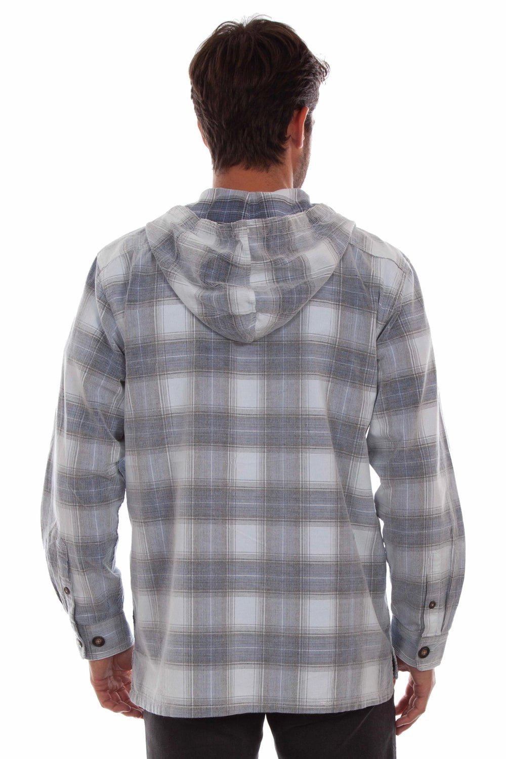 Scully Mens Unlined Plaid Blue/Grey 100% Cotton Hoodie Abrasion Resistant Finish