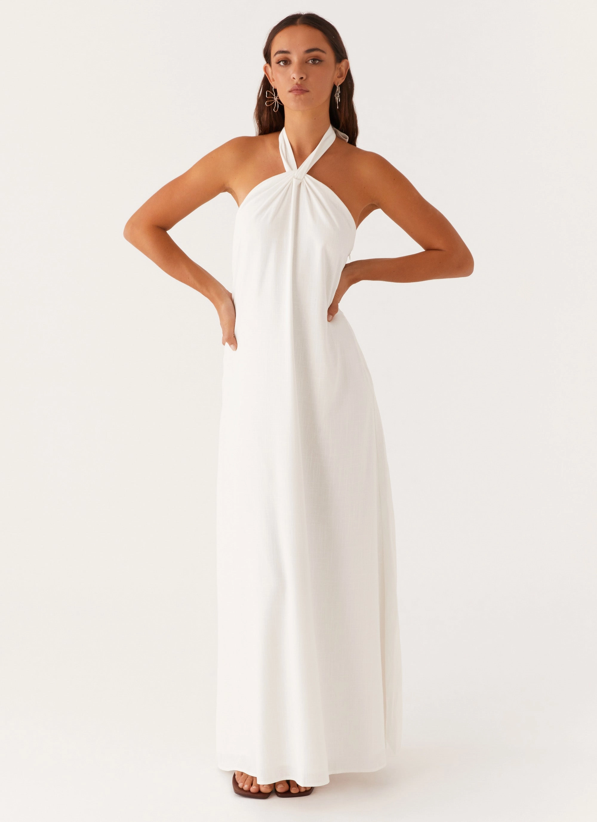 Bold-Color Golden Child Linen Maxi Dress - White