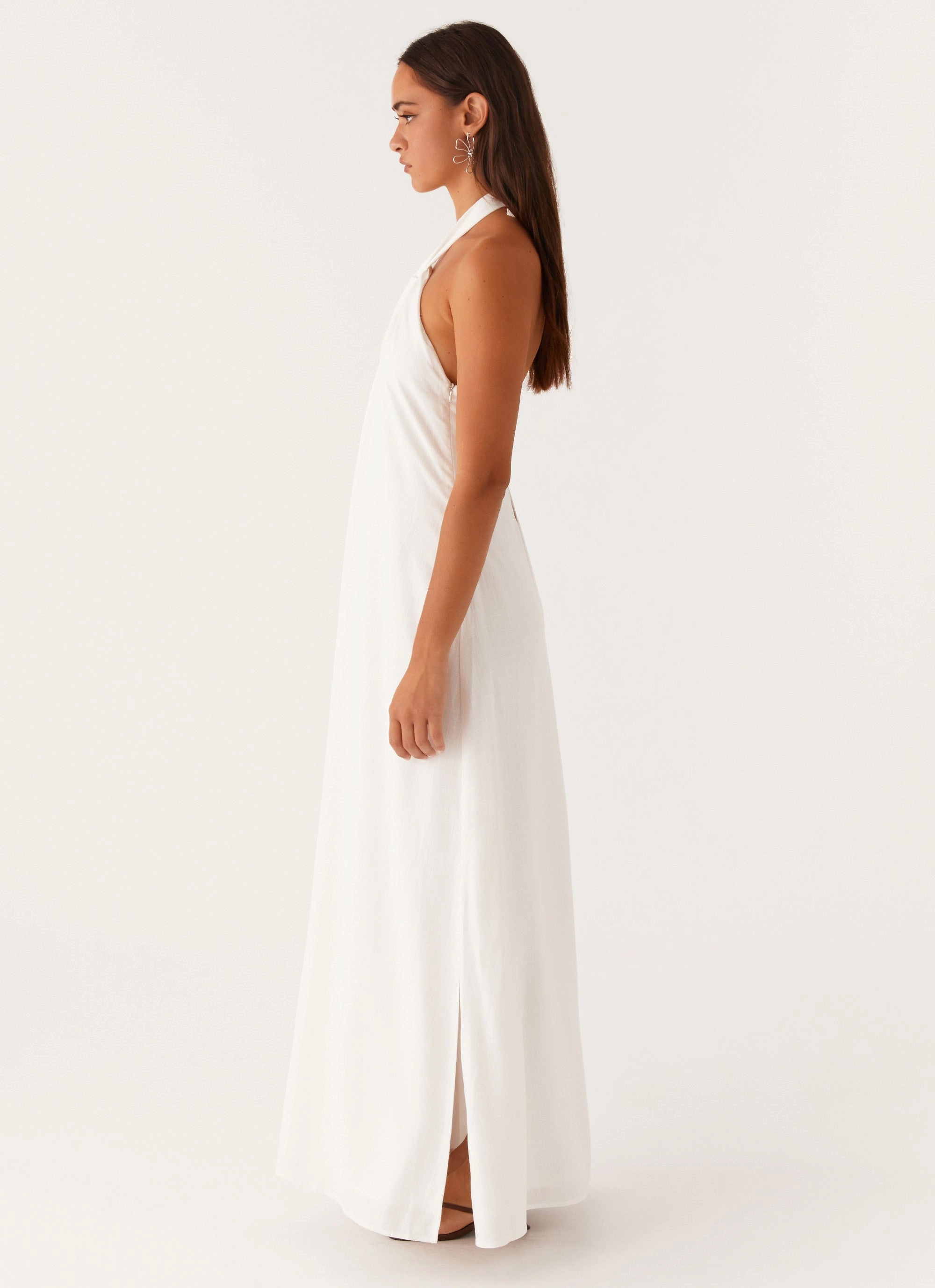 Golden Child Linen Maxi Dress - White Thermal-Lined