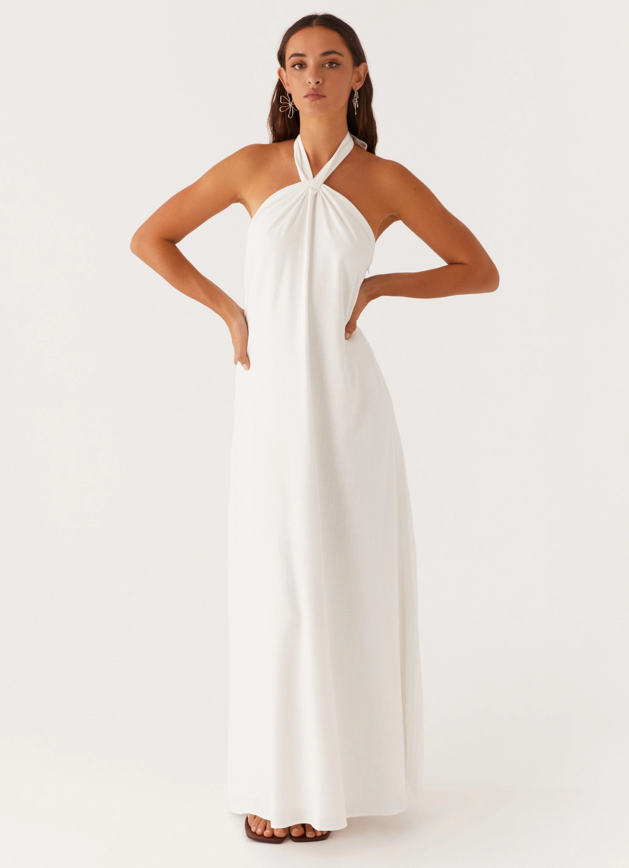 Golden Child Linen Maxi Dress - White Compact Fit
