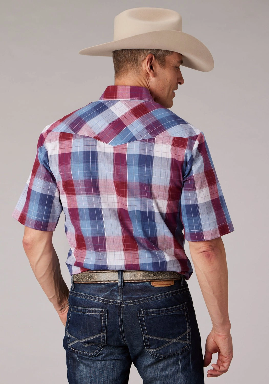 Unstructured Shoulder Stylish Element Roper Mens 2059 Lurex Plaid Red/White Cotton Blend S/S Shirt