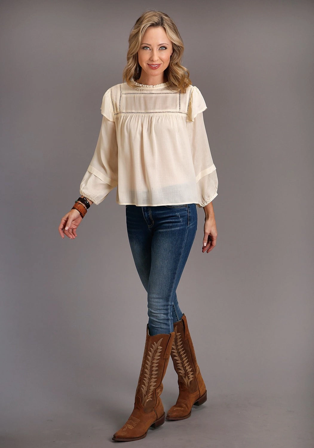 Seamless Shoulder Cultural Inspired Stetson Womens 886 Herringbone Cream 100% Rayon L/S Tunic