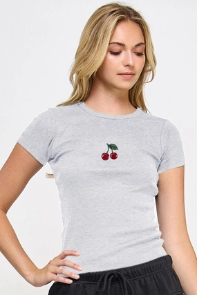 ContrastTipping Basic Cotton Baby Rib T-shirt With Cherry