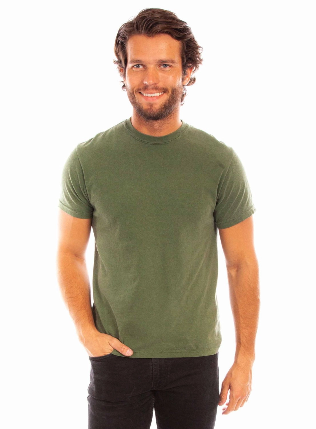 Scully Mens Crew Neck Olive 100% Cotton S/S T-Shirt Chic Outfit informal gathering