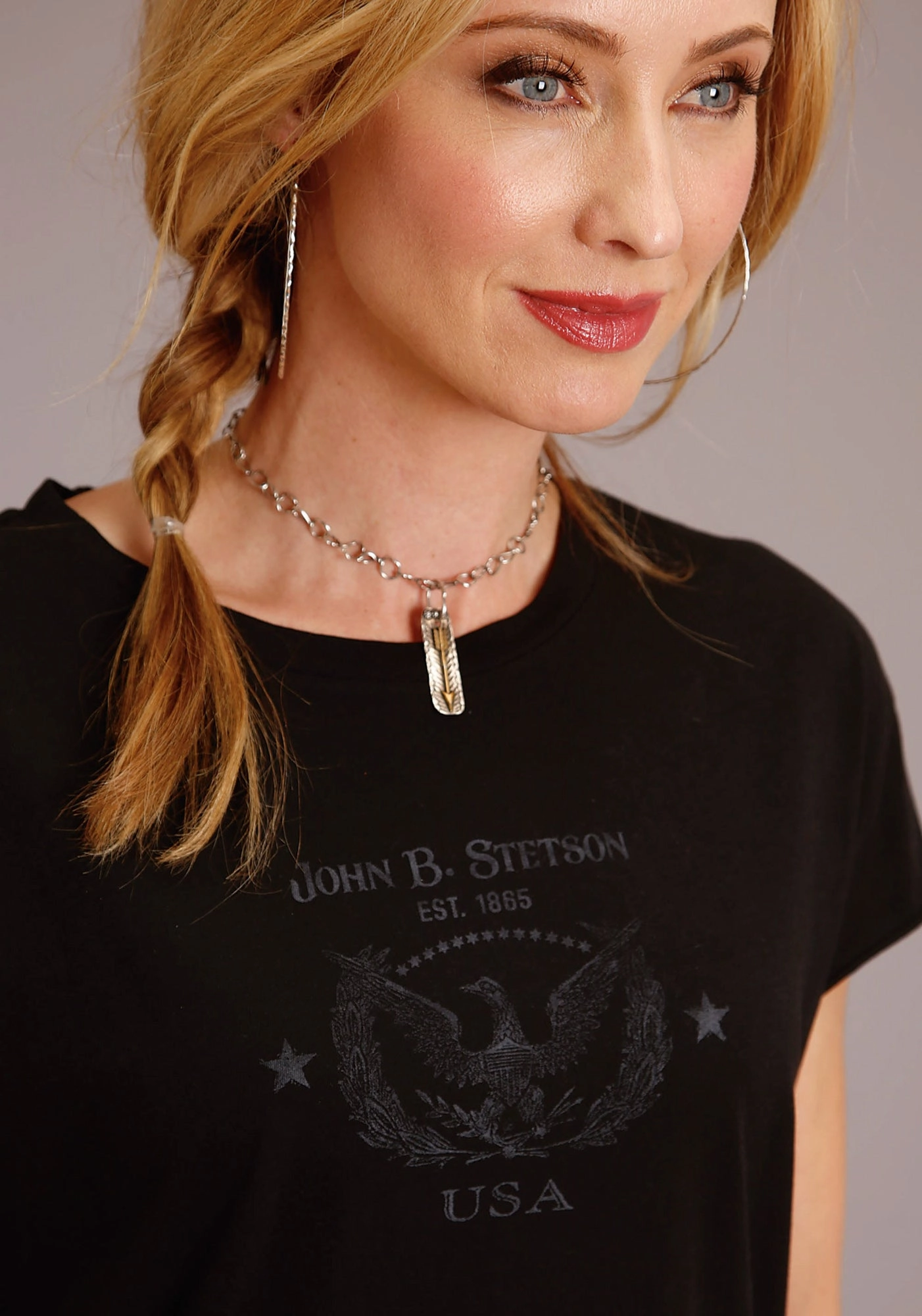 All-Purpose Wear Conference Appropriate Stetson Womens Black 100% Cotton Eagle Usa S/S T-Shirt