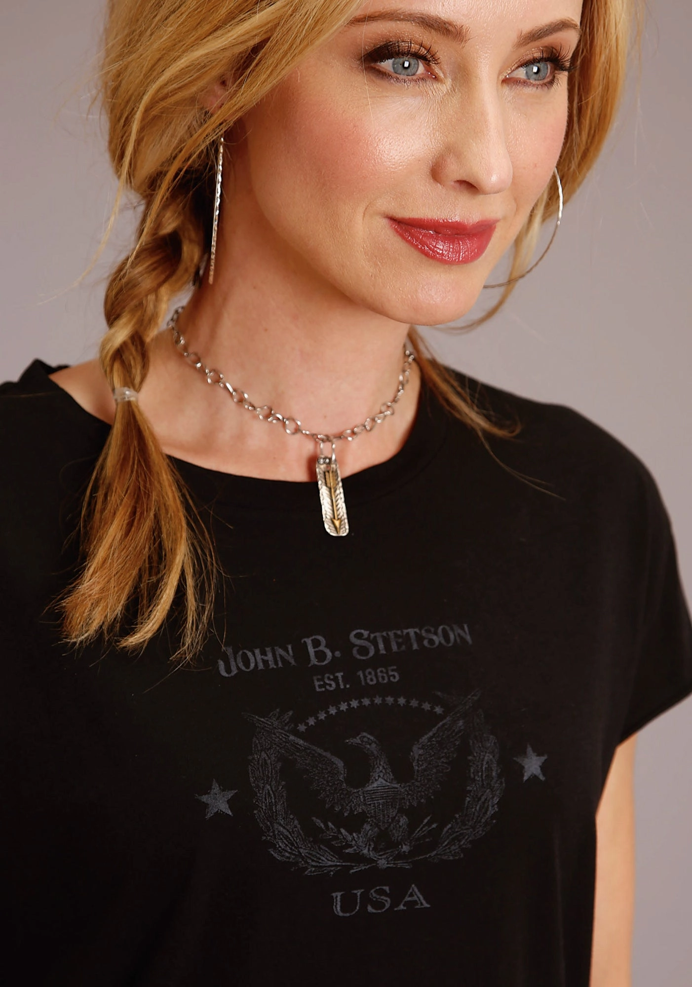 Active Wear Anniversary Special Stetson Womens Black 100% Cotton Eagle Usa S/S T-Shirt