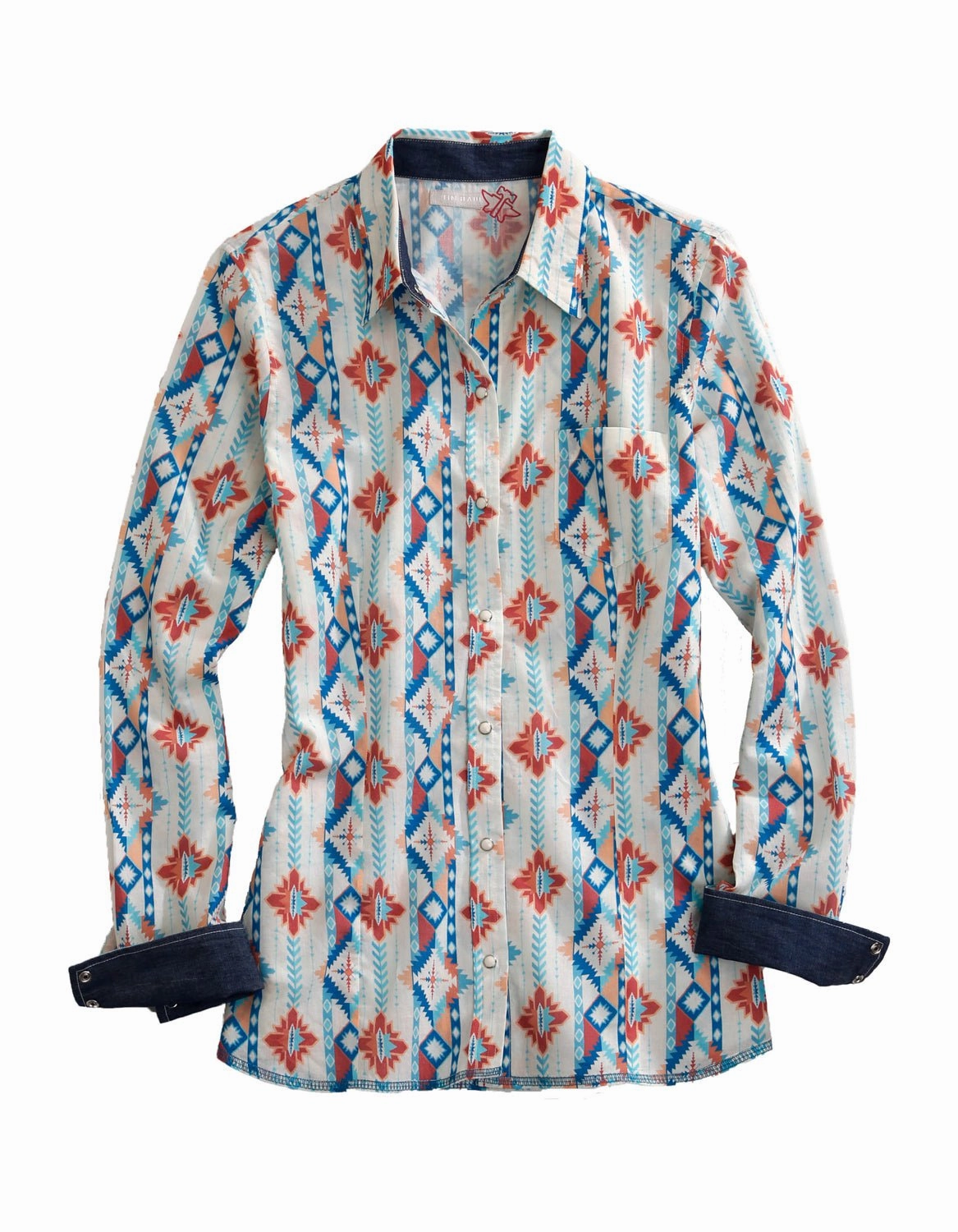 Tin Haul Womens Southwest Aztec Multi-Color 100% Cotton L/S Shirt Polished Placket Checkered Style