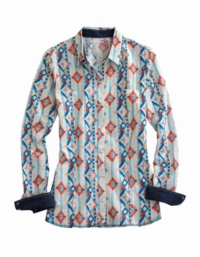 Tin Haul Womens Southwest Aztec Multi-Color 100% Cotton L/S Shirt Polished Placket Checkered Style