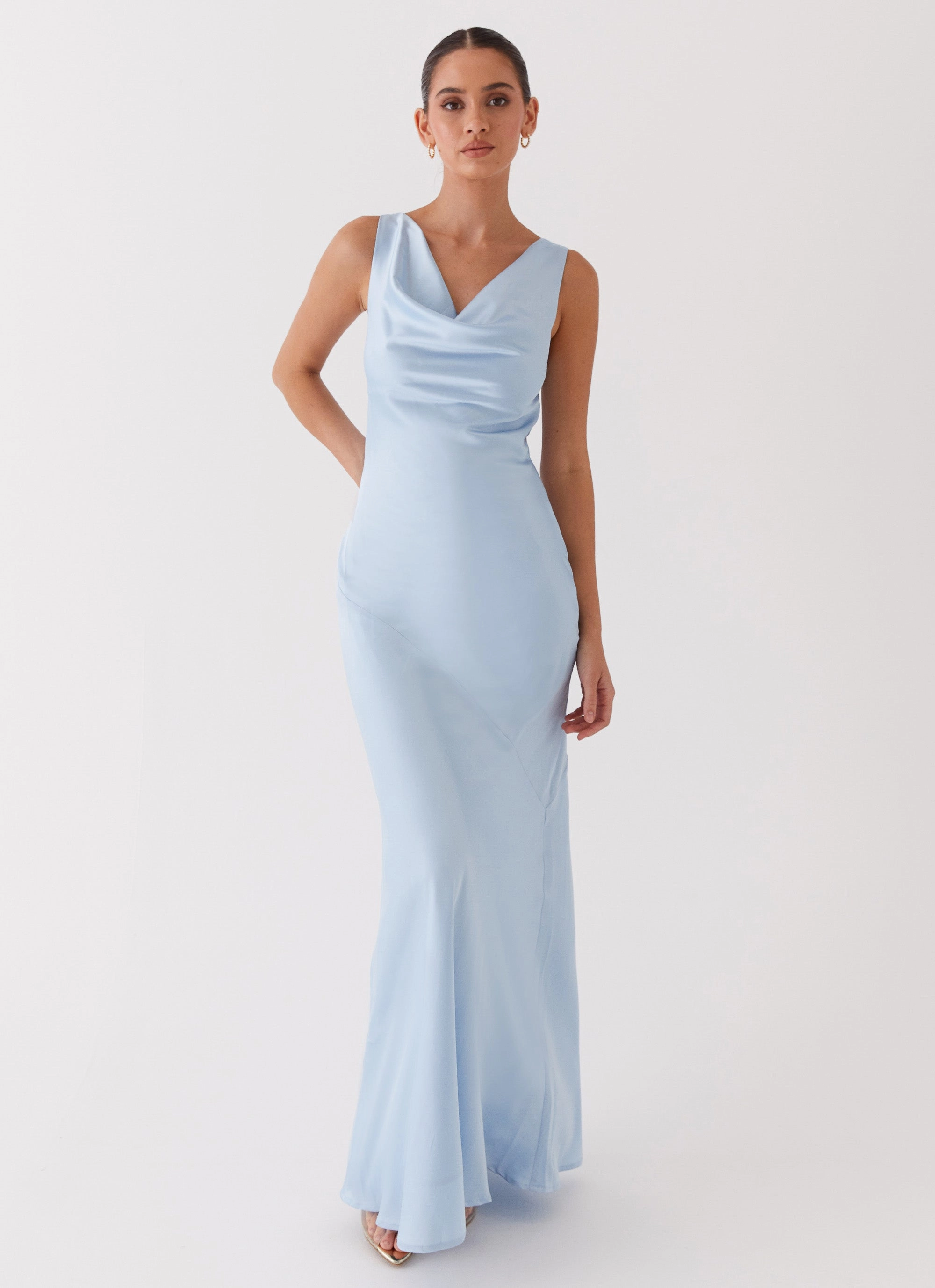 Be Mine Satin Maxi Dress - Blue Stylish Layer Padded Outerwear