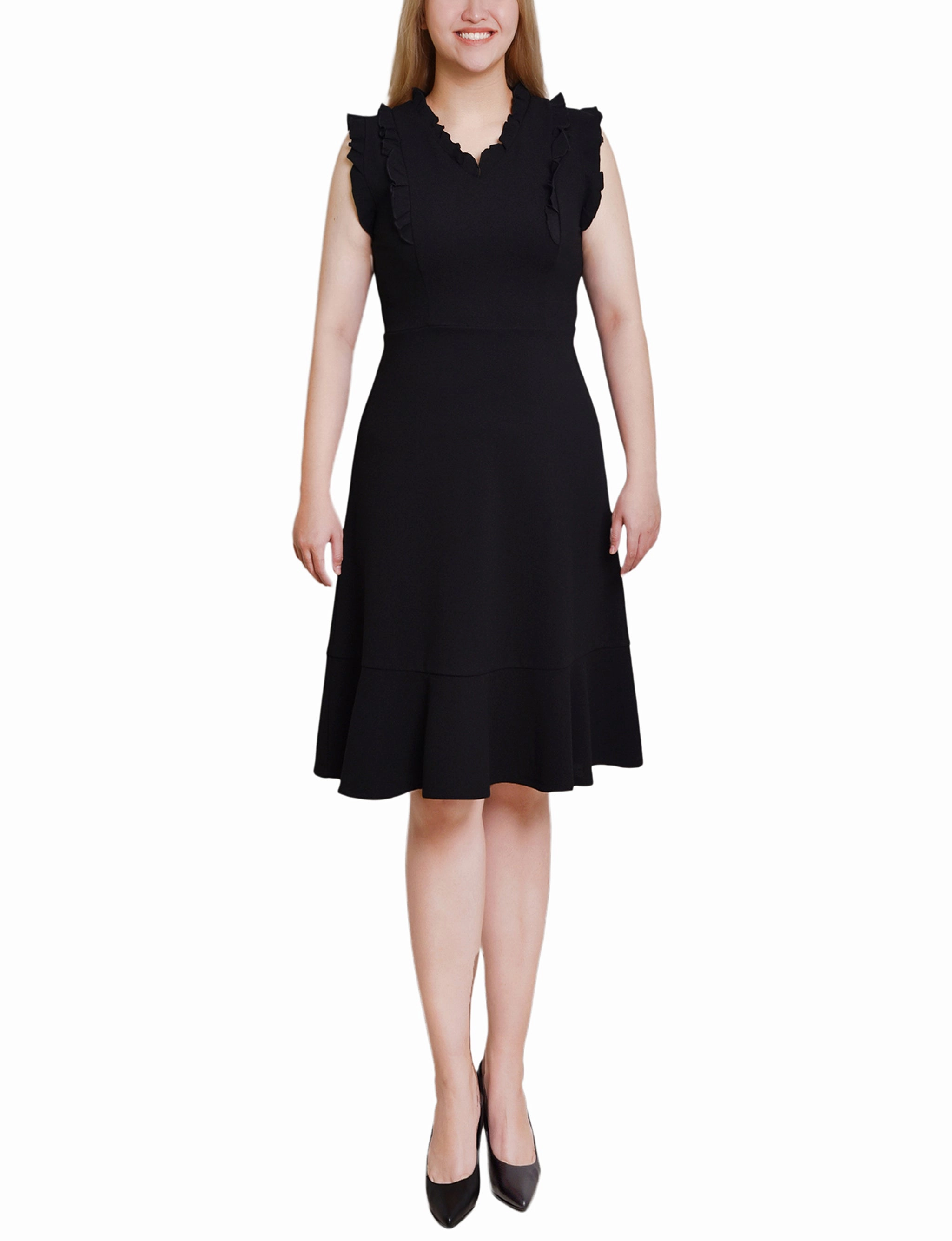 Petite Flutter Sleeve Scuba Dress SoftTouchTexture