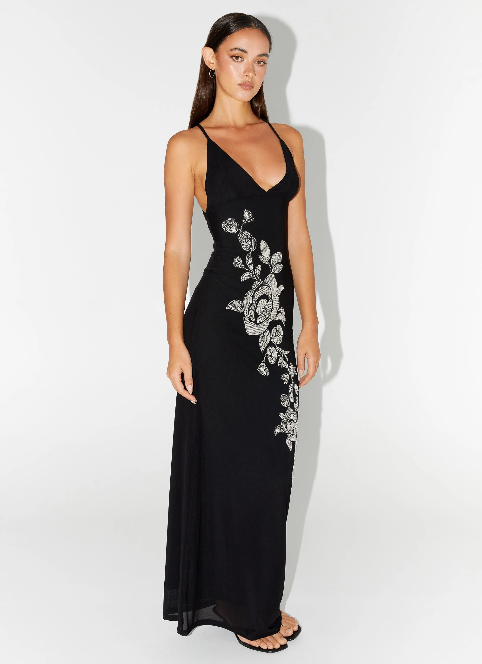 Airy Base Beki Beaded Mesh Maxi Dress - Black