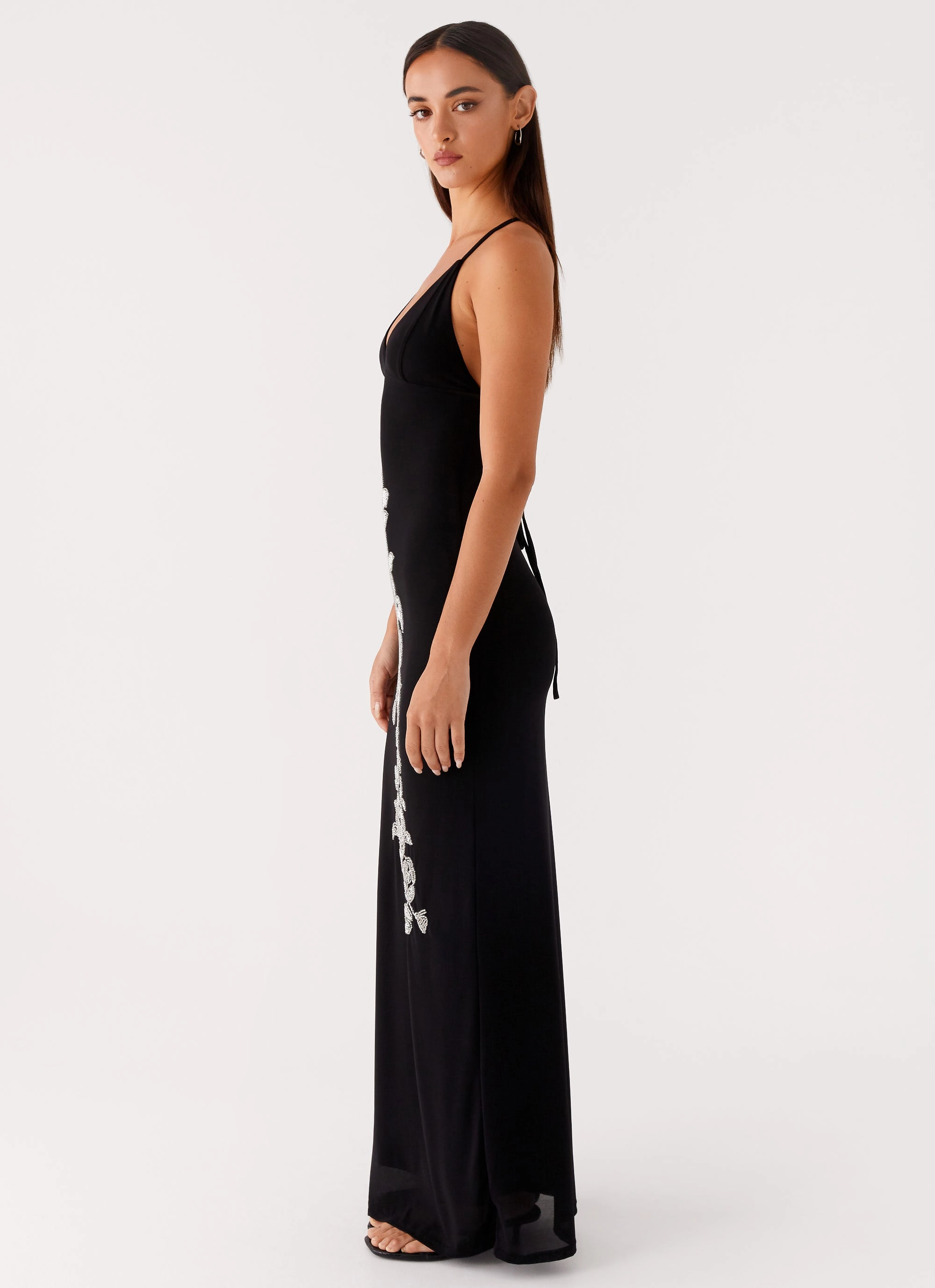 Sharp Edge Soft-touch daywear Beki Beaded Mesh Maxi Dress - Black