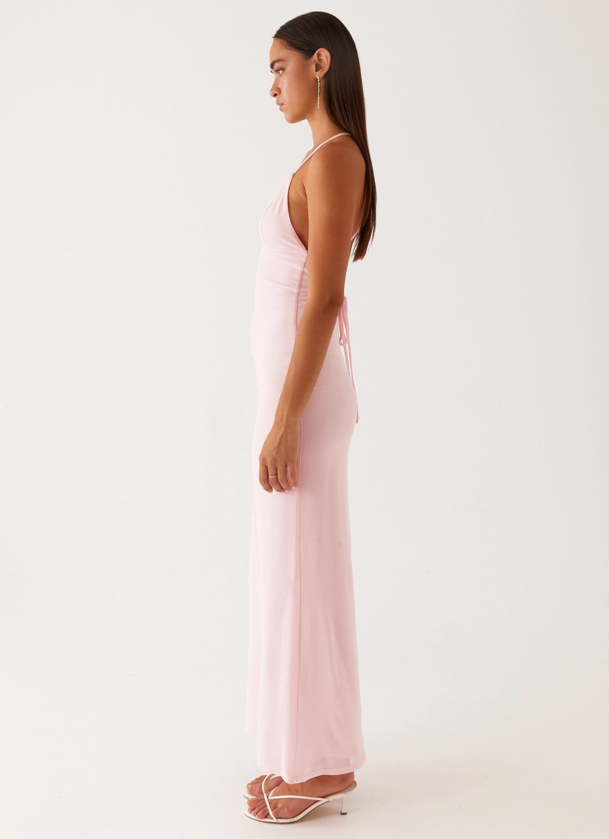 Beki Beaded Mesh Maxi Dress - Pink Grab Now Natural Wrap