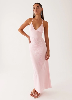 Luxe Fit Beki Beaded Mesh Maxi Dress - Pink