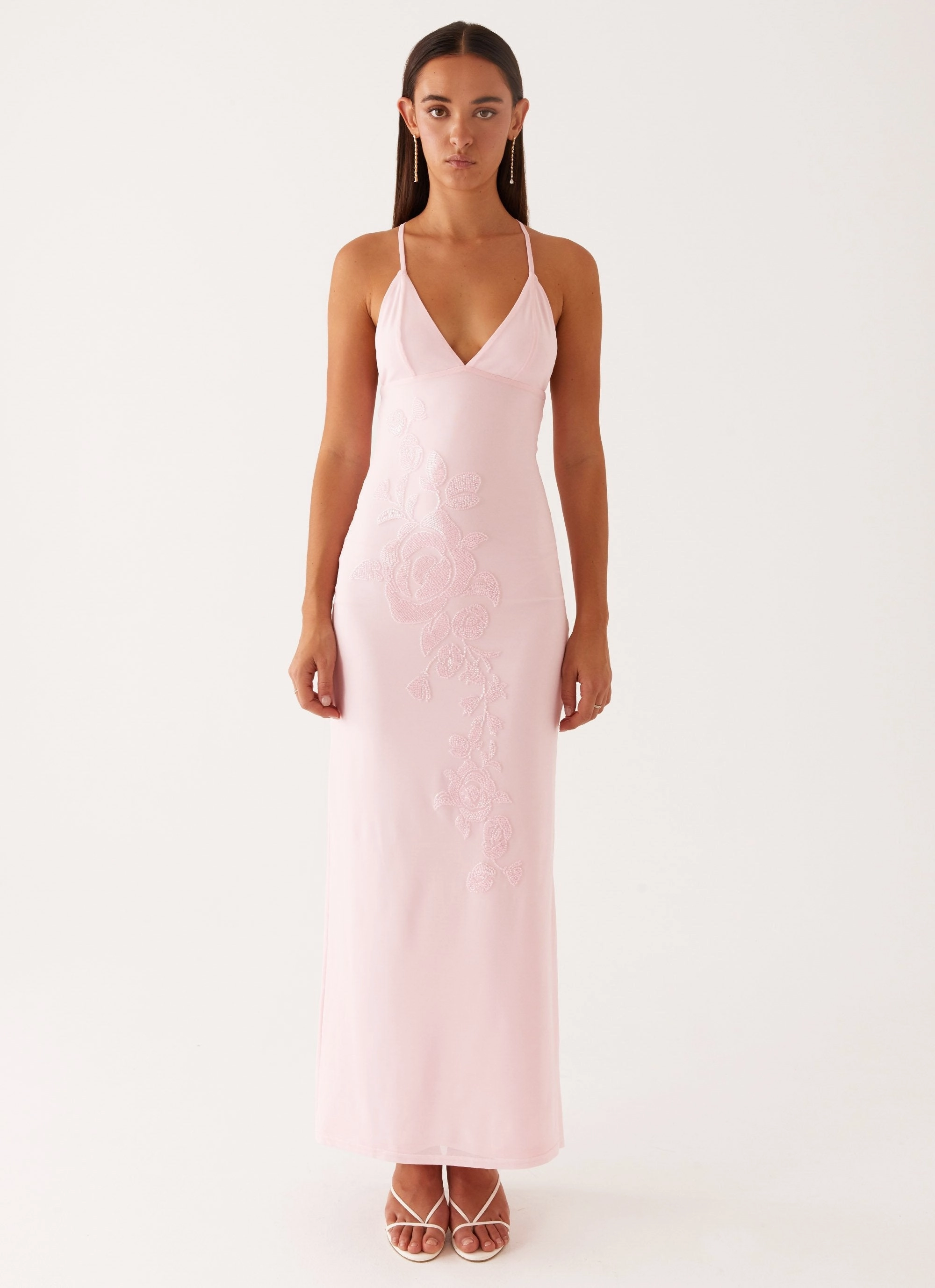 Cool Touch Beki Beaded Mesh Maxi Dress - Pink
