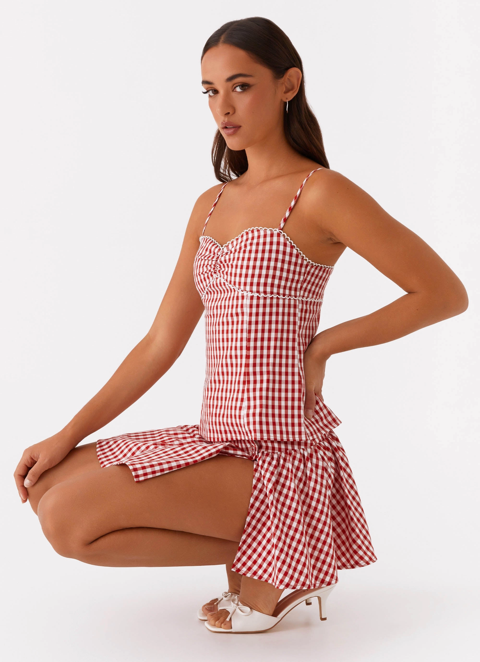 Layered Neckline Details Bellamy Top - Red Gingham