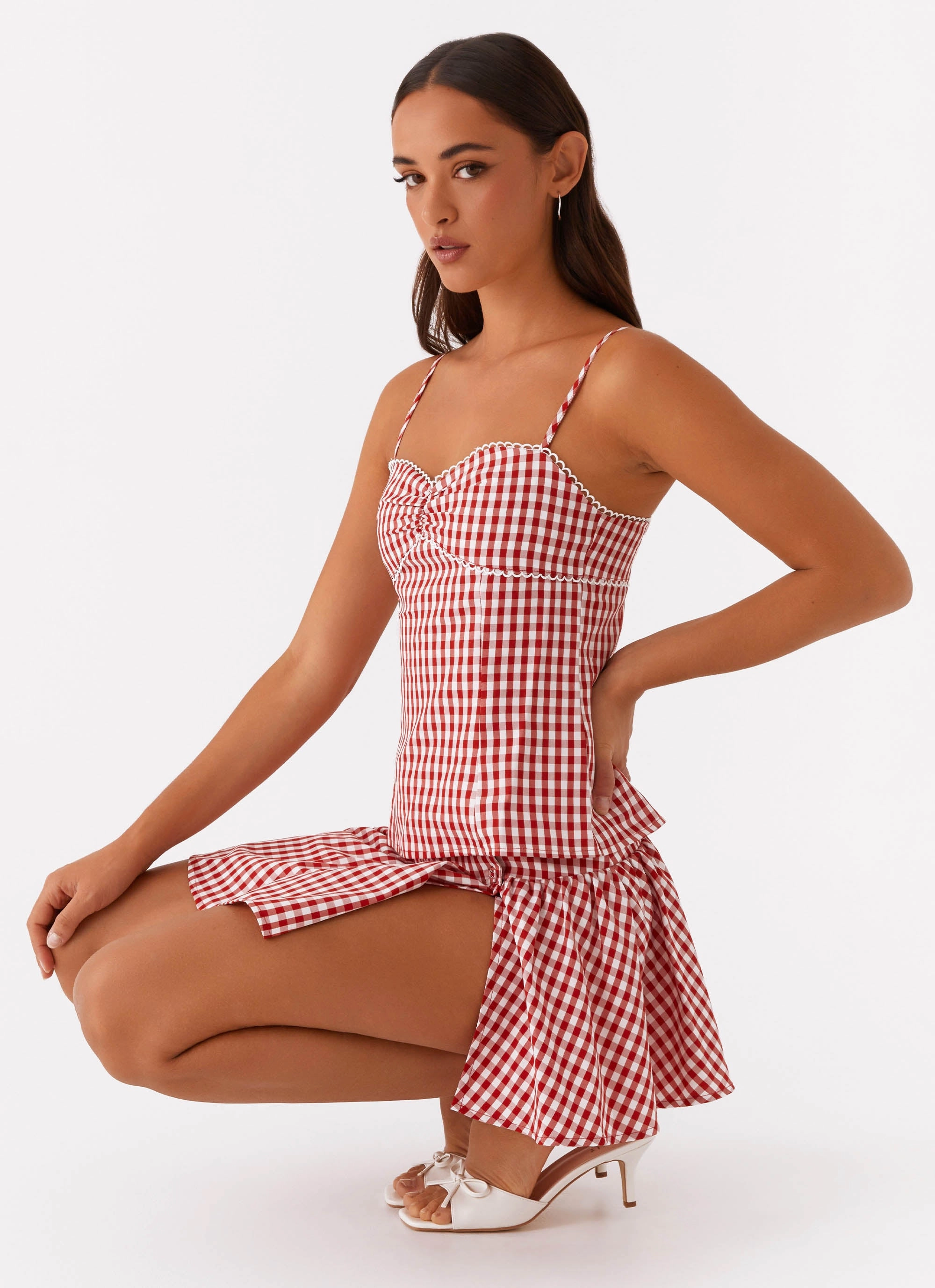 Bellamy Top - Red Gingham Sheer Overlay Material WindproofBarrierTechnology