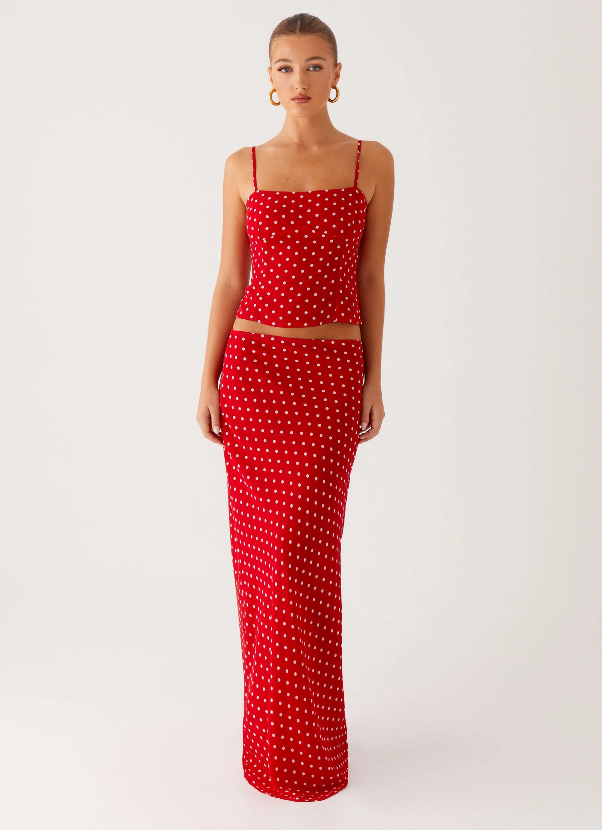 Bendita Maxi Skirt - Red Polka Dot Bold Mood