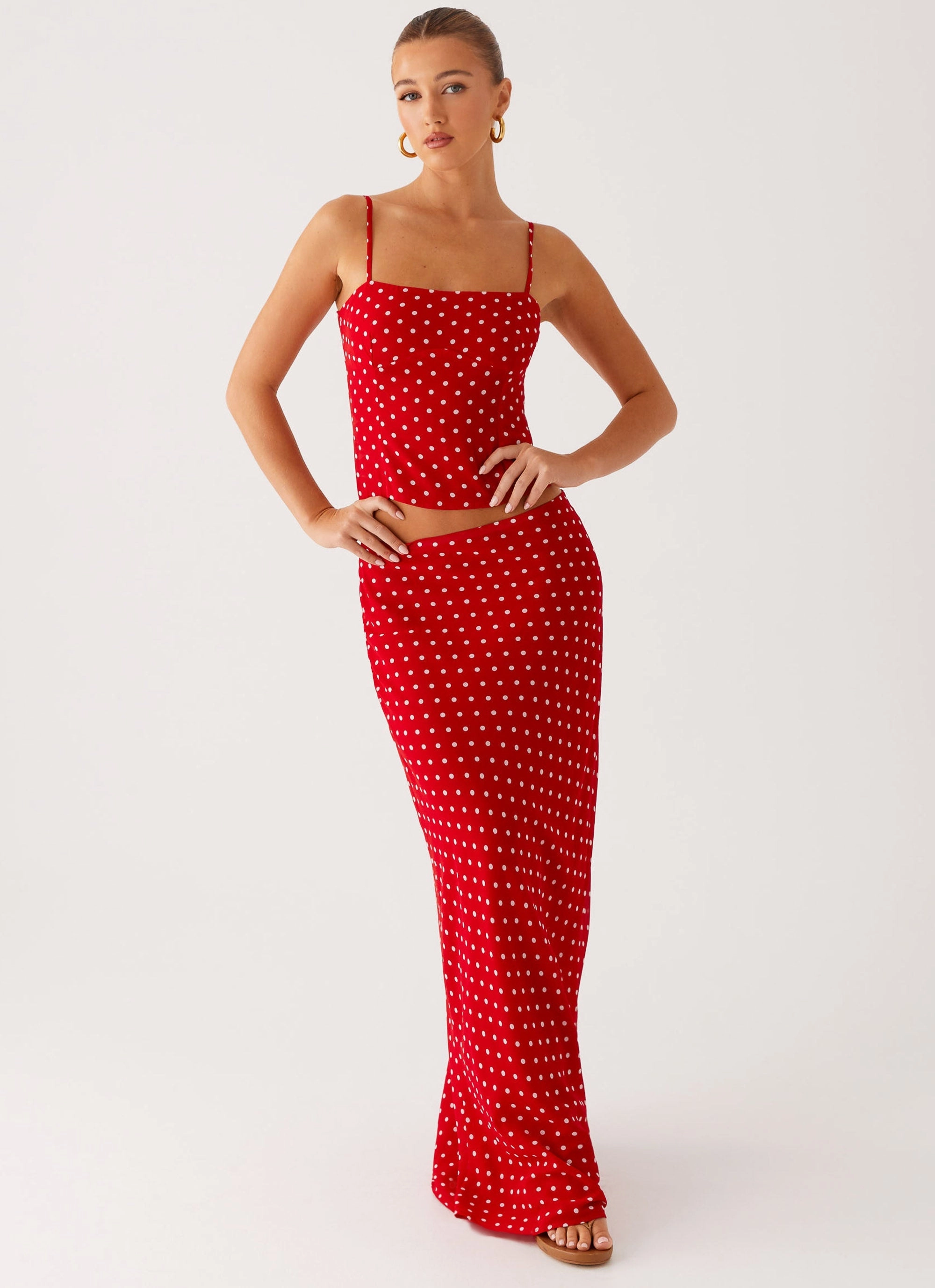 Layered Hem Bendita Maxi Skirt - Red Polka Dot