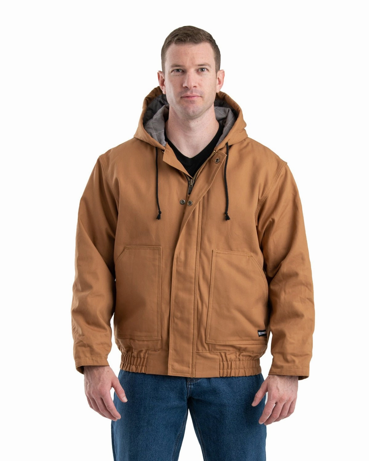 Flexible Layer Fit Hike Fit Berne Apparel Mens Flame Resistant Hooded Brown Duck Cotton Blend Chore Jacket