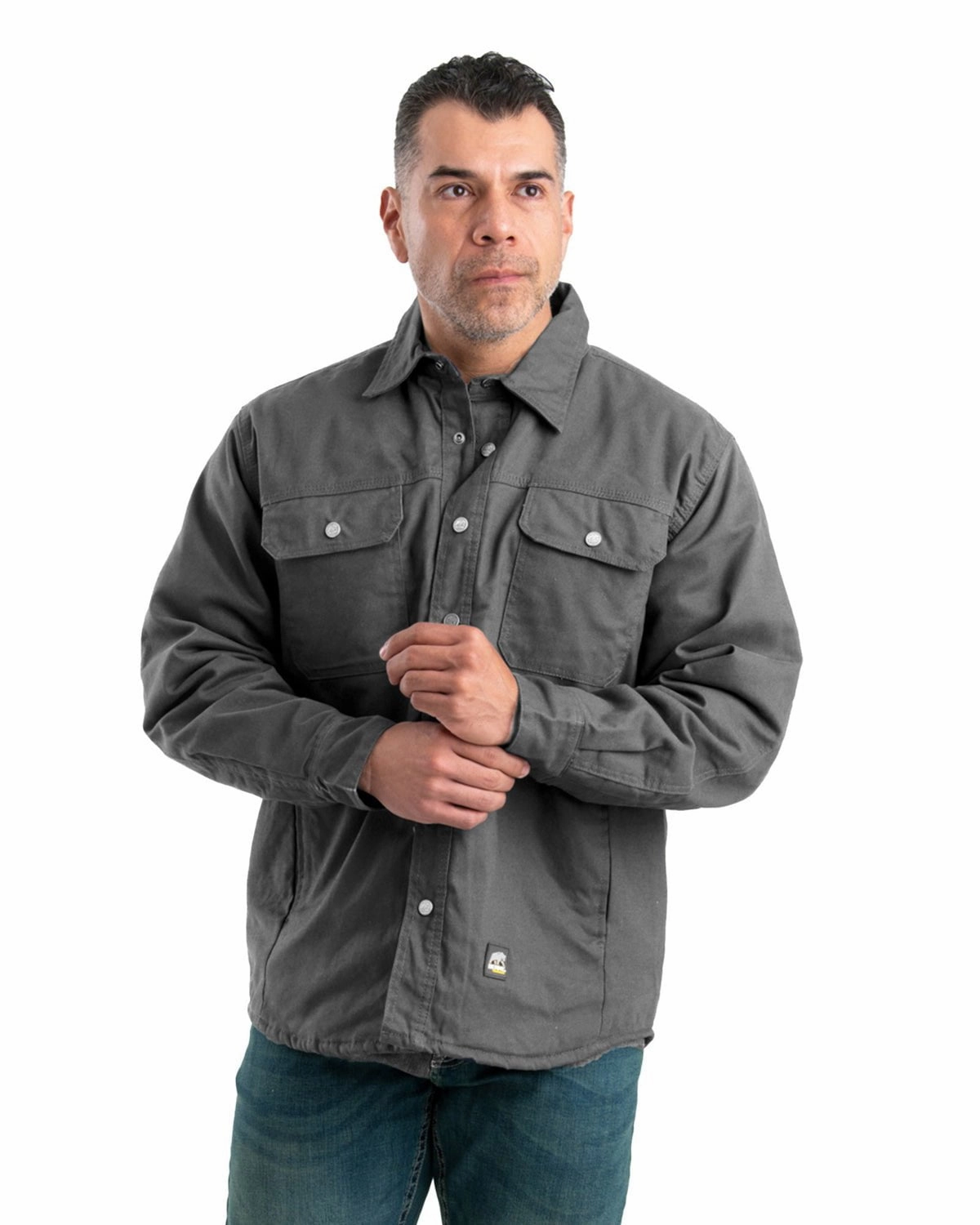 Berne Apparel Mens Heartland Duck Shirt Slate 100% Cotton Jacket Flexible Mobility Loose Fit