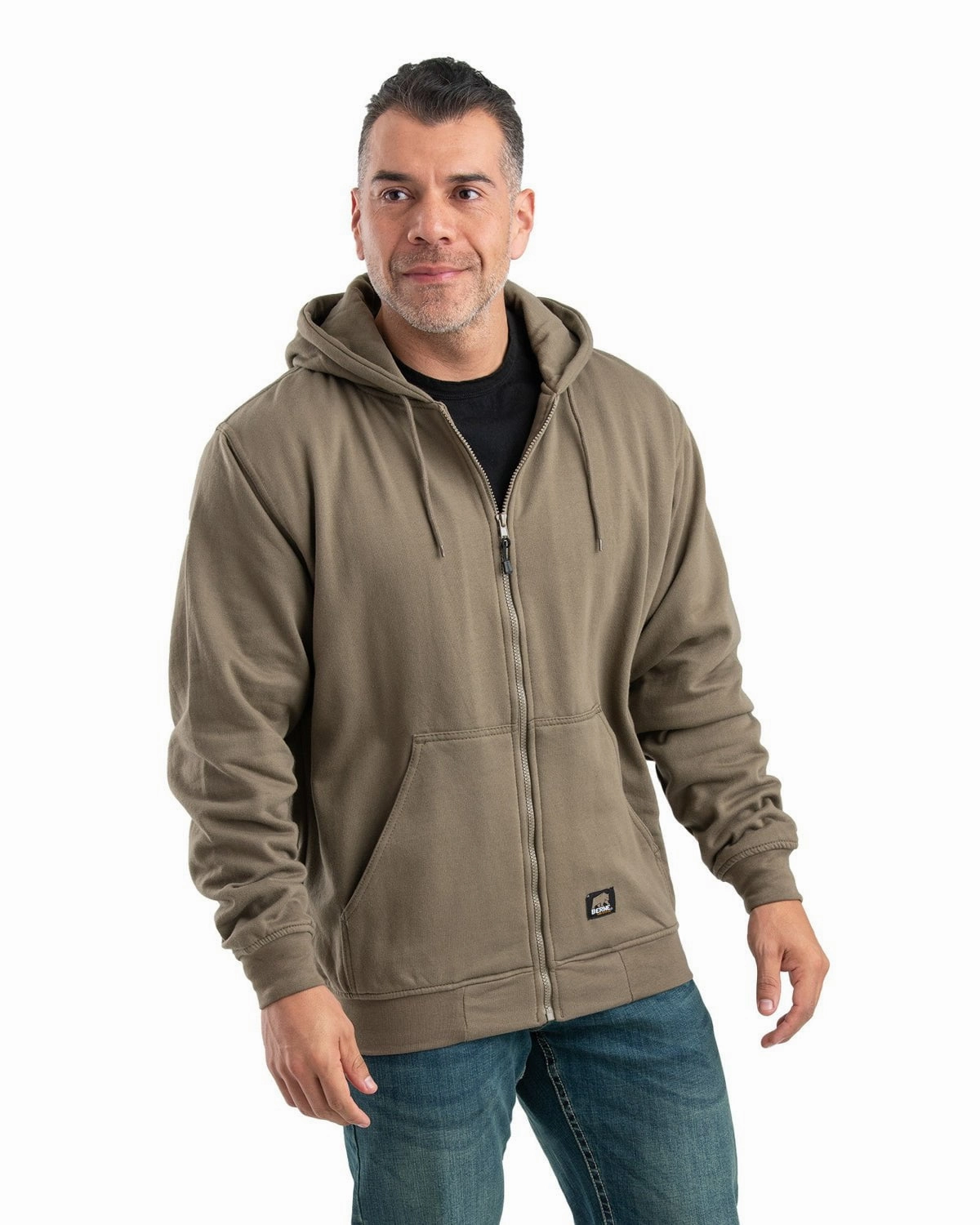 Oversized Fit Fast Drying Berne Apparel Mens Heritage Thermal-Lined Zip Alpine Green Cotton Blend Hoodie