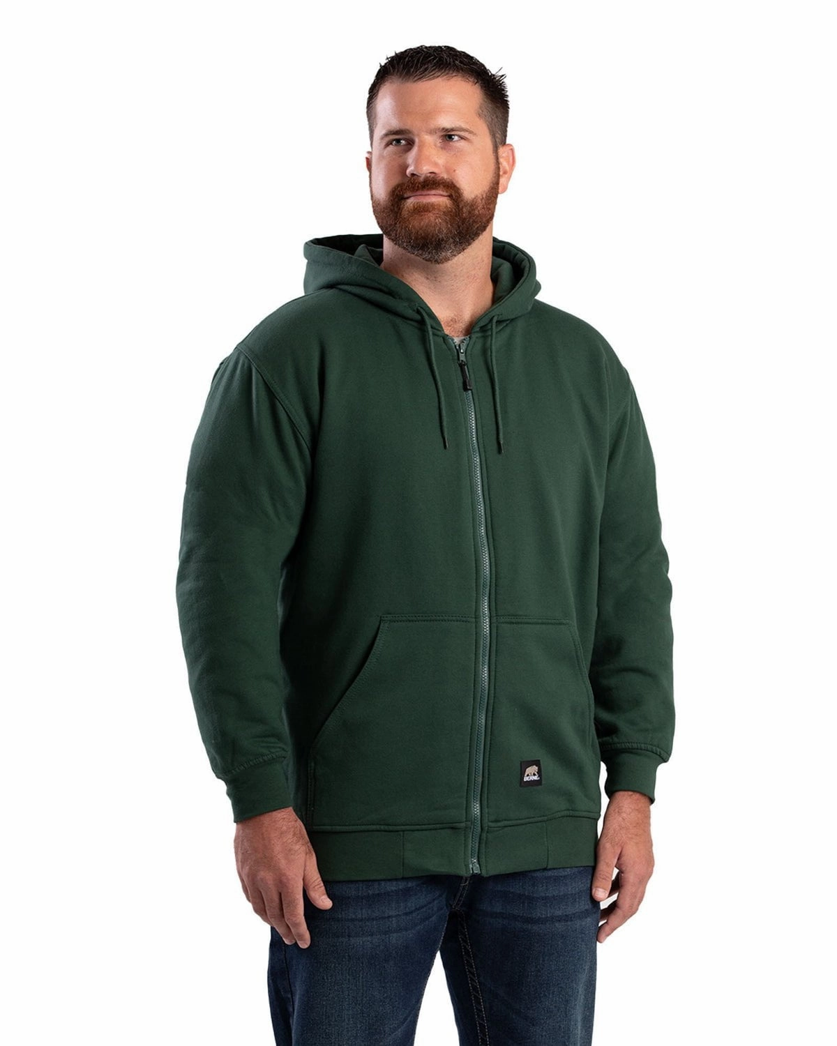 Earthy Hue Berne Apparel Mens Heritage Thermal-Lined Zip Green Cotton Blend Hoodie