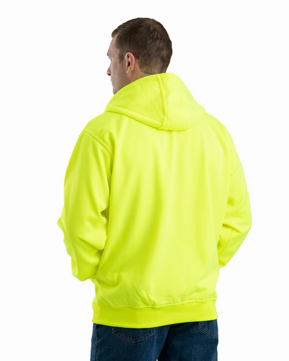 Noise Free Zippers Berne Apparel Mens Hi Vis Thermal-Lined Hooded Yellow Fleece Hoodie