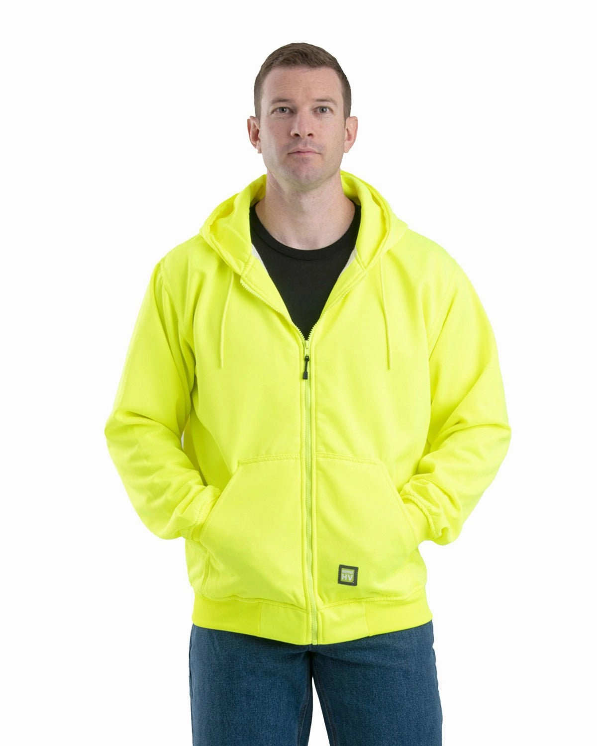 Berne Apparel Mens Hi Vis Thermal-Lined Hooded Yellow Fleece Hoodie Friends Meetup