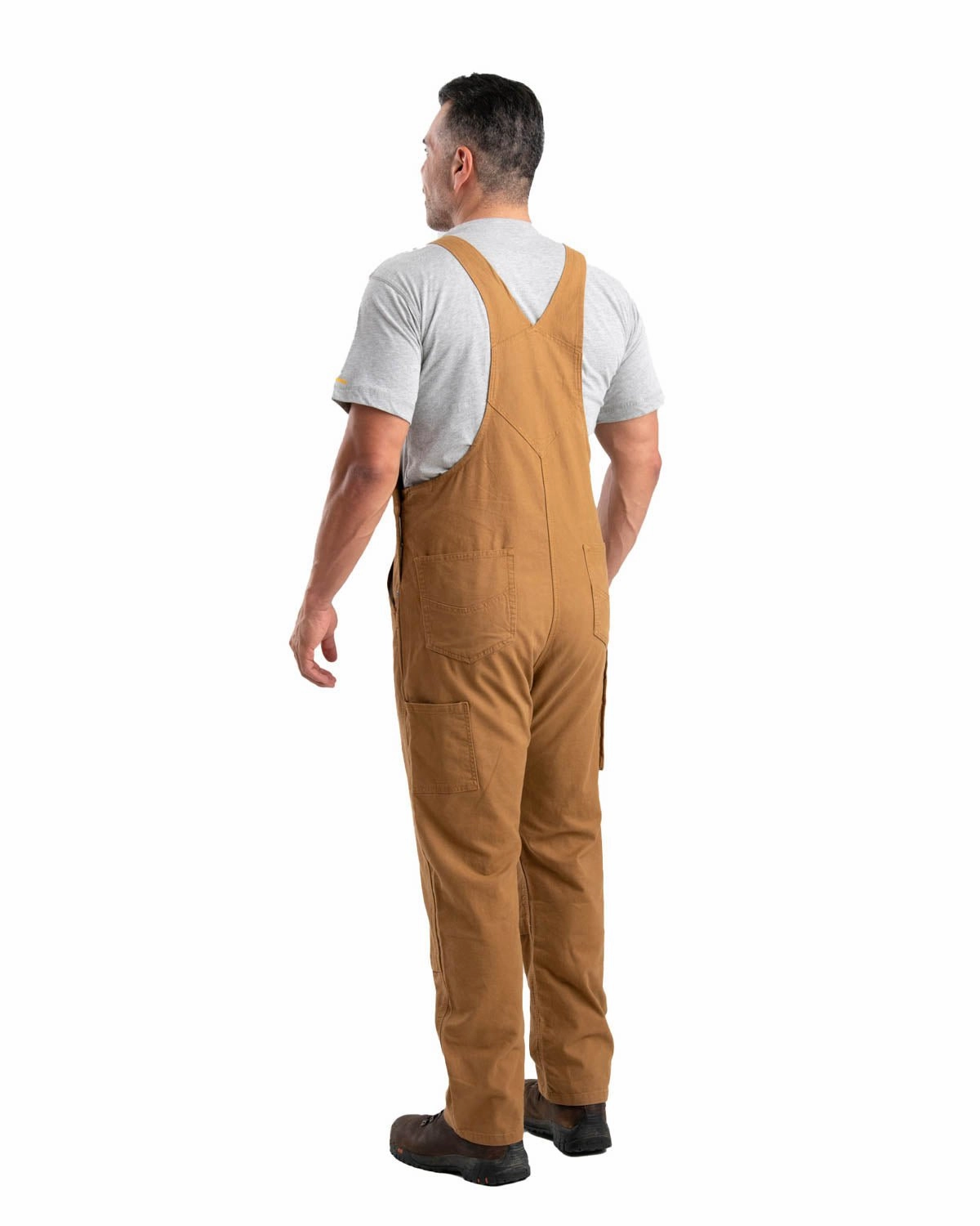 Quick Access Closures Berne Apparel Mens Highland Flex Unlined Brown Duck Cotton Blend Bib Overall