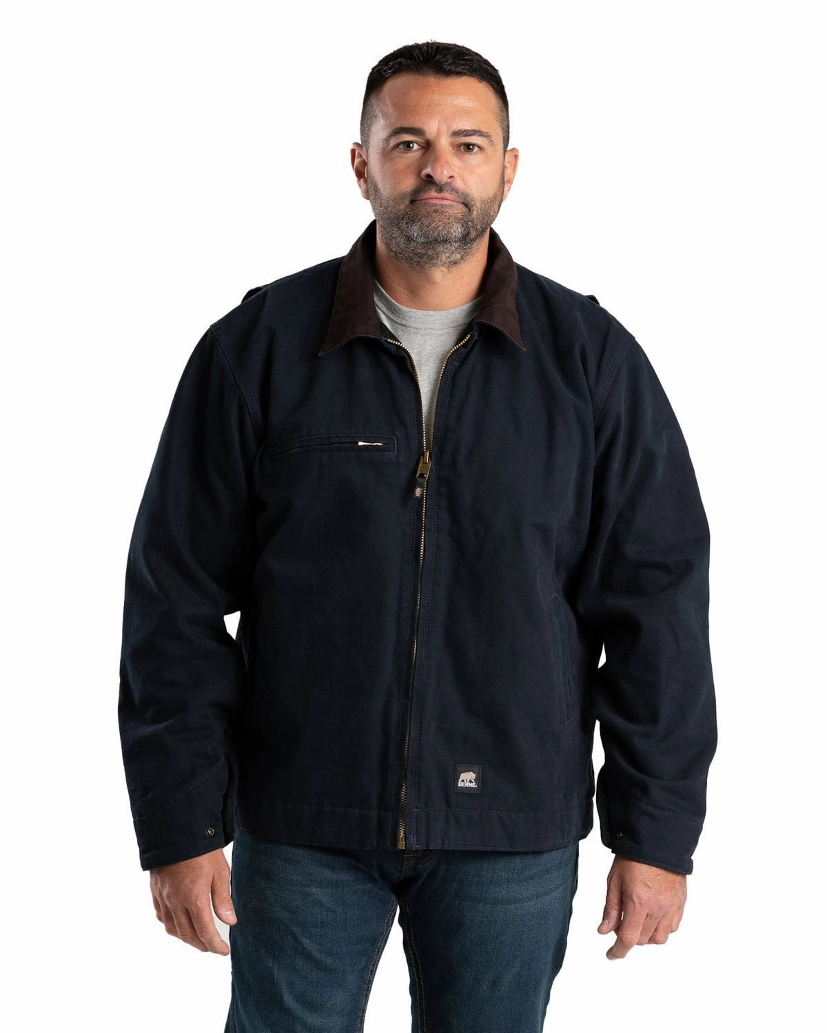 Berne Apparel Mens Highland Washed Gasoline Midnight 100% Cotton Canvas Jacket Breathable Outer Shell