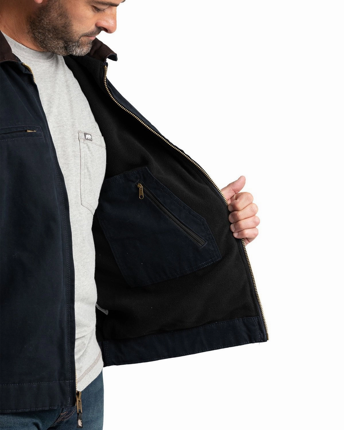 Reflective Detailing Berne Apparel Mens Highland Washed Gasoline Midnight 100% Cotton Canvas Jacket