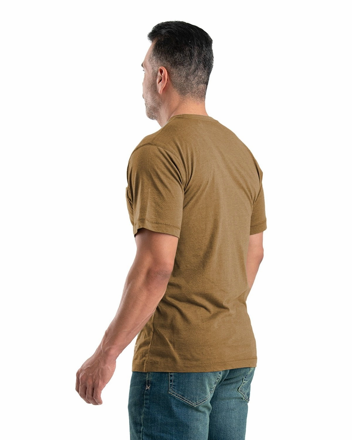 Easy Care Berne Apparel Mens Performance Pocket Tee Brown Cotton Blend L/S T-Shirt