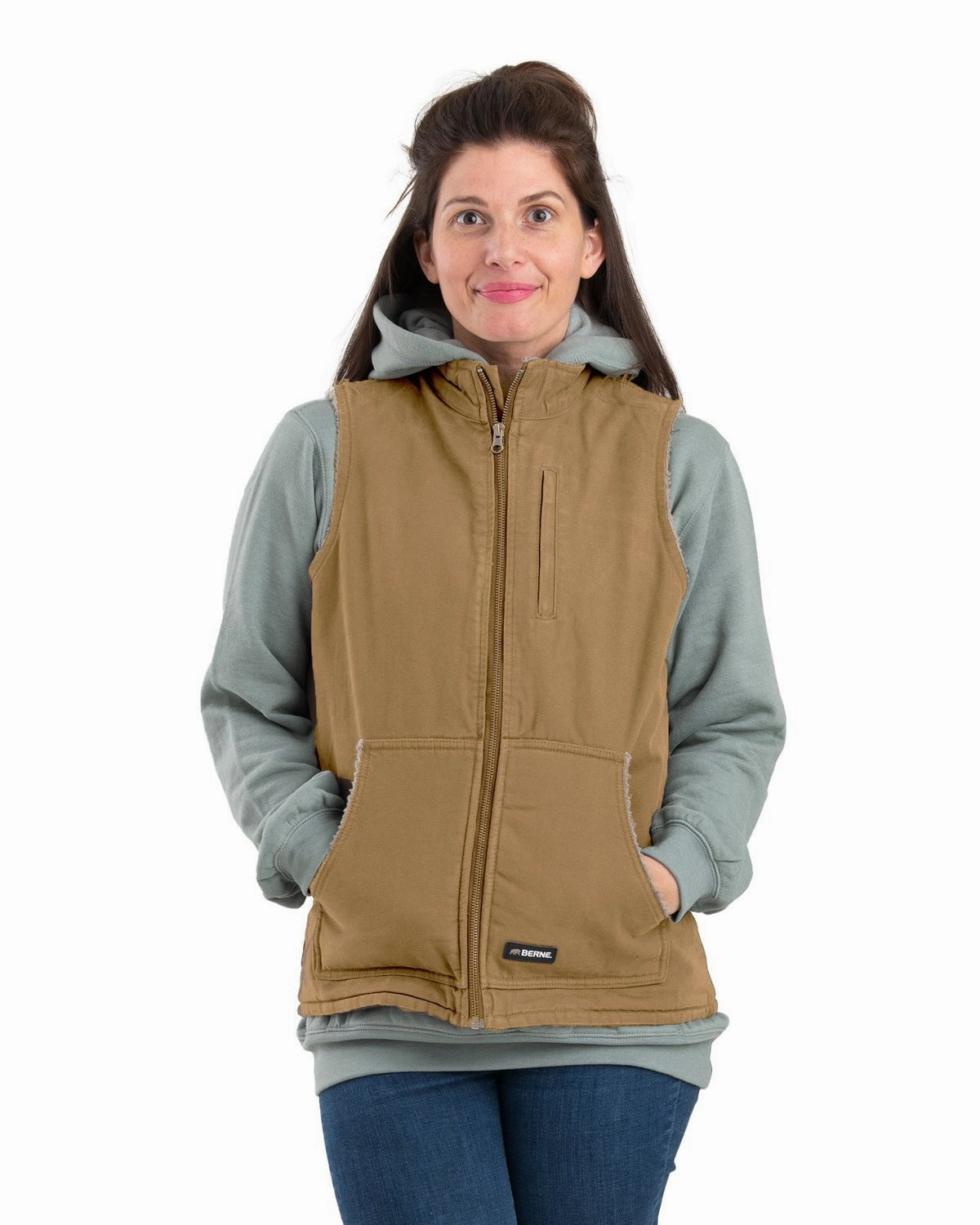 Berne Apparel Womens Sherpa-Lined Softstone Duck Brown Duck 100% Cotton Vest Versatile Layering