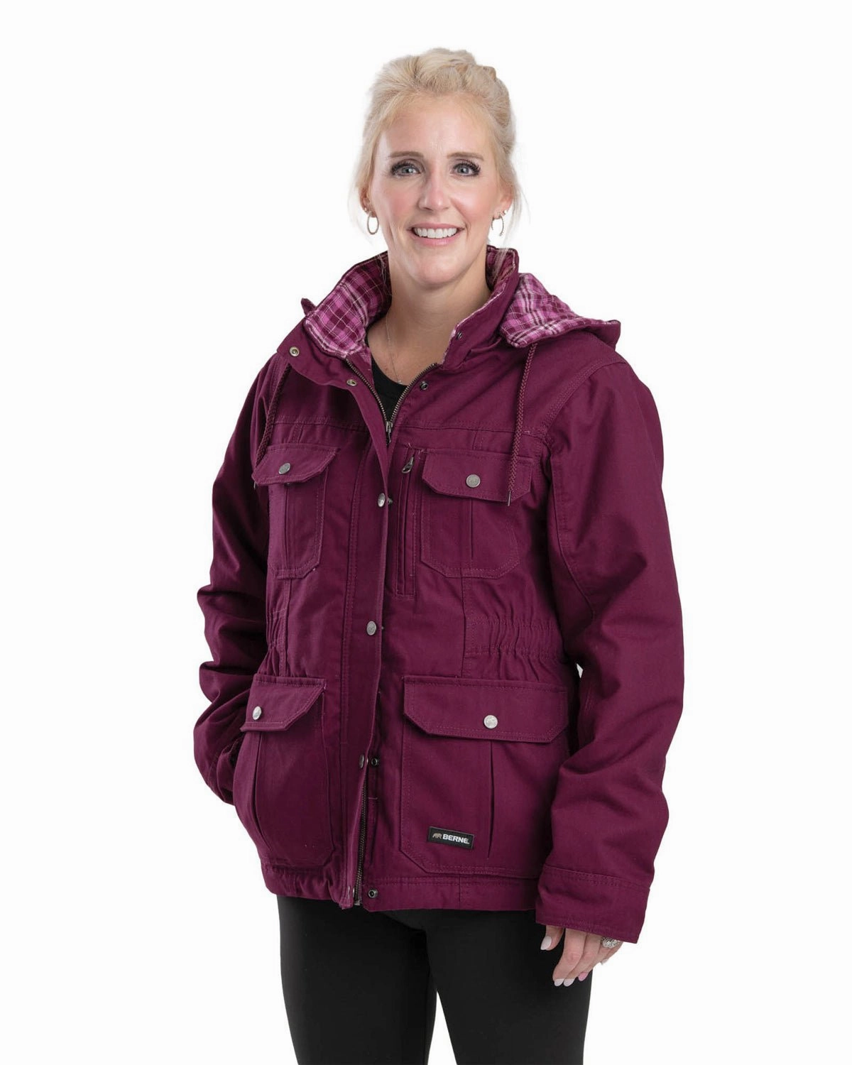 Stylish Outer Layer Berne Apparel Womens Softstone Duck Barn Plum 100% Cotton Jacket