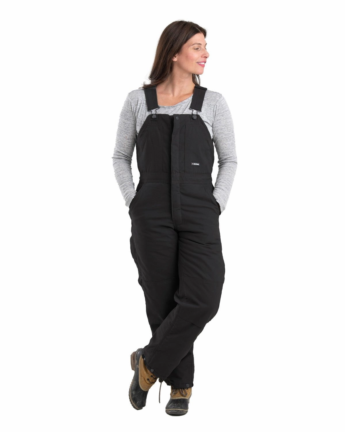 Berne Apparel Womens Softstone Duck Insulated Black 100% Cotton Bib Overall Simple Look Soft Touch Lining