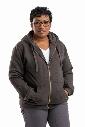 Odor Resistant Fabric Plaid Print Berne Clay Heather Cotton Blend Womens Insulated Zip Hooded Sweatshirt