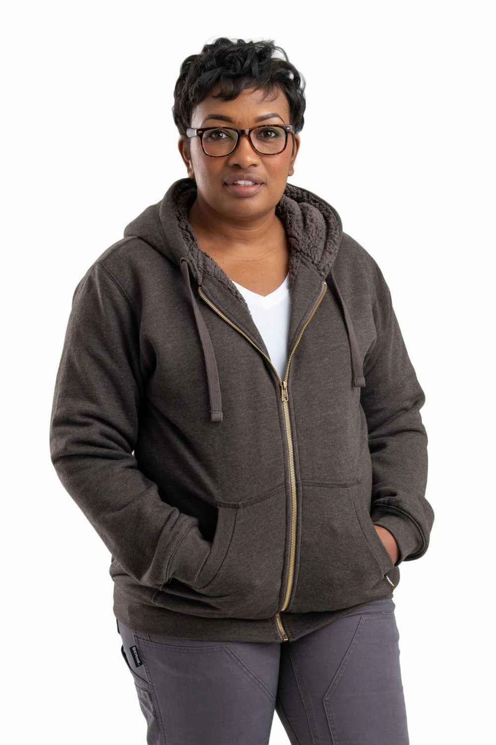 Berne Clay Heather Cotton Blend Womens Insulated Zip Hooded Sweatshirt Ripstop Technology