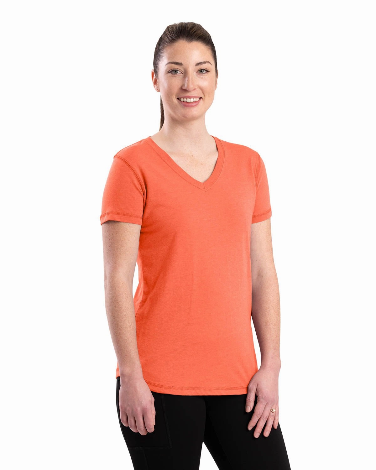 Seamless Shoulder Camouflage Style Berne Coral Cotton Blend Ladies Lightweight Performance V-Neck S/S