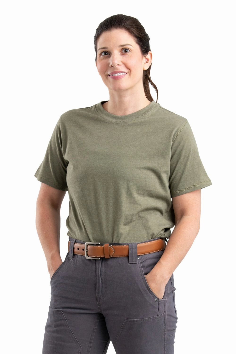 Berne Lichen Cotton Blend Womens Performance Tee S/S Stretch Fabric Sleek Silhouette