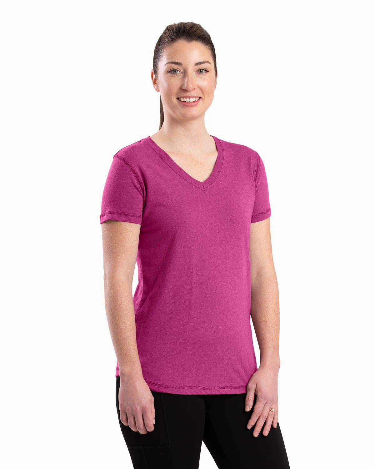 Berne Light Magenta Cotton Blend Womens Performance V-Neck Tee S/S Nautical Look holiday season