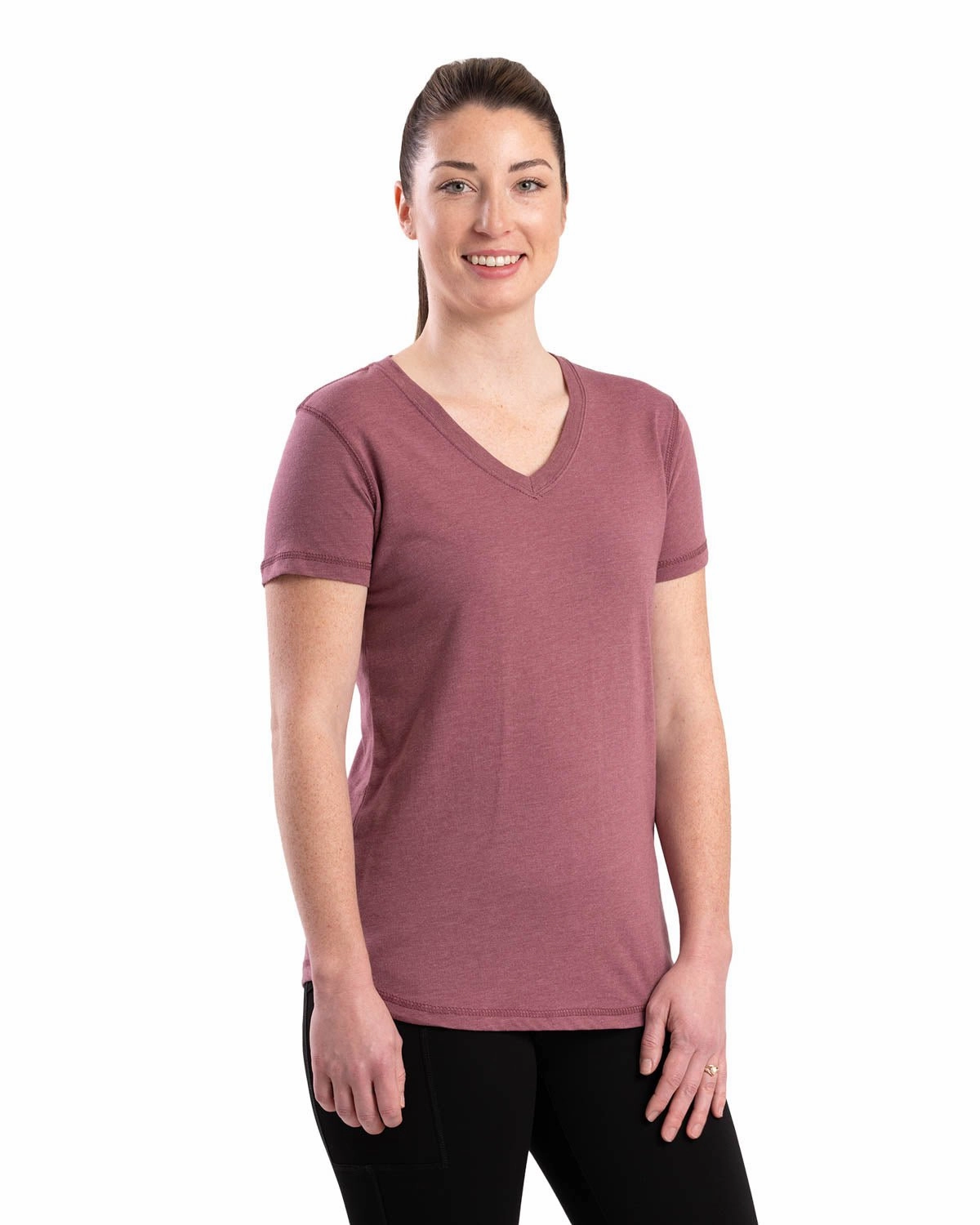 Berne Mauve Cotton Blend Ladies Lightweight Performance V-Neck S/S Reinforced Shoulders Thermal Regulation Fabric