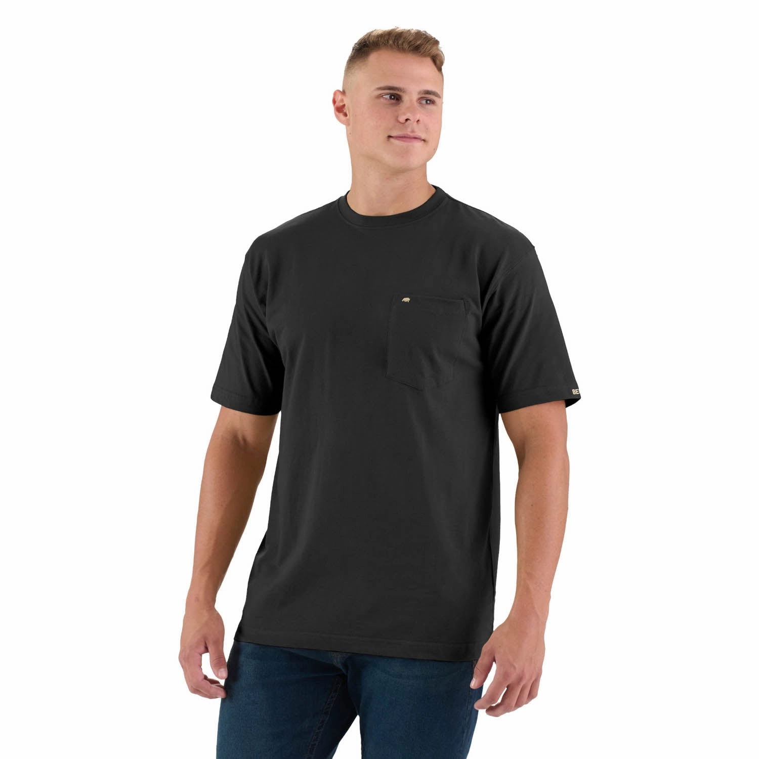 Berne Mens Black 100% Cotton Heavyweight Pocket Tee S/S Dinner Date Lightweight Construction