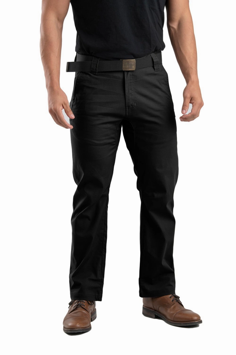 Moisture Lock Technology Versatile Look Berne Mens Black Cotton Blend Highland Flex Ripstop Straight Pants