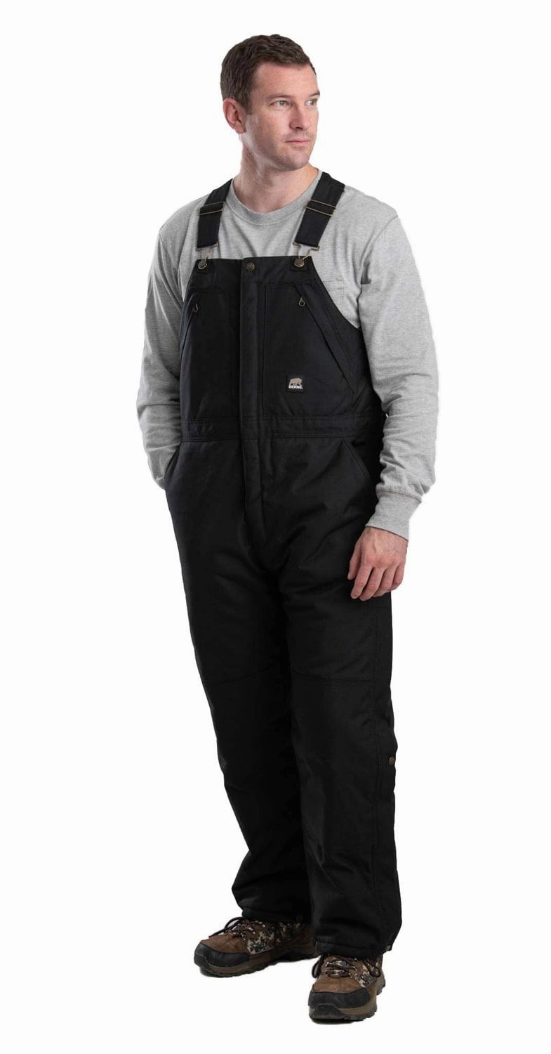 Transitional Layer Durable Stitching Berne Mens Black Nylon Icecap Insulated Bib Overall