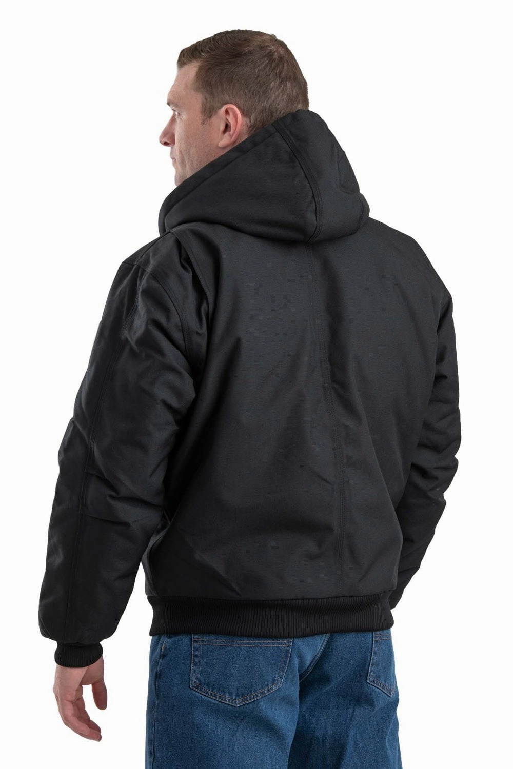 Berne Mens Black Nylon Icecap Insulated Hooded Jacket Classic Zip Up NonBulkyLayering